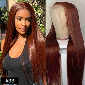 Reddish Brown 13x4 Straight Lace Front Wigs #33 Auburn Brown Glueless Human Hair Wigs
