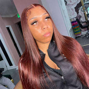 Reddish Brown 13x4 Straight Lace Front Wigs #33 Auburn Brown Glueless Human Hair Wigs