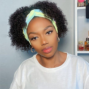 Short Bob Headband Wig Jerry Curly Human Hair Glueless Human Hair Wigs With Headband