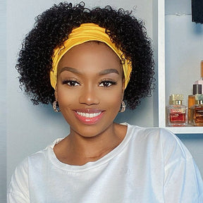Short Bob Headband Wig Jerry Curly Human Hair Glueless Human Hair Wigs With Headband