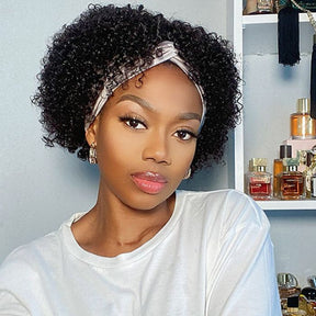 Short Bob Headband Wig Jerry Curly Human Hair Glueless Human Hair Wigs With Headband