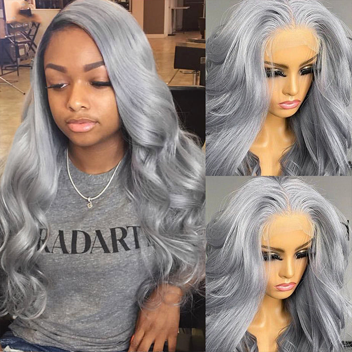 Silver Grey Body Wave Lace Front Wig 13x4 Lace Frontal Human Hair Wigs Transparent Brazilian Colored Wigs For Women Hair