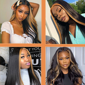 Skunk Stripe Hair Highlight 1B/27 Colored Wig Straight Lace Front Human Hair Wigs