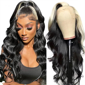 Skunk Stripe Human Hair Wig 1B/613 Highlight Blonde Lace Front Wig 13x4 Body Wave Colored Lace Front Human Hair Wigs