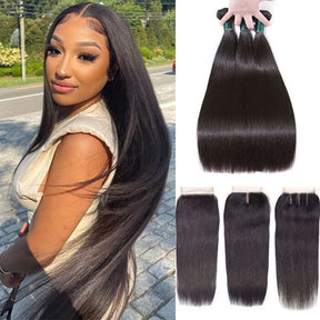 Straight Hair 3 Bundles with 4x4 Lace Closure Best Virgin Human Hair