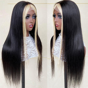 Straight Lace Front Wig Skunk Stripe Human Hair Wig 1B/613 Colored Human Hair Wigs for Women