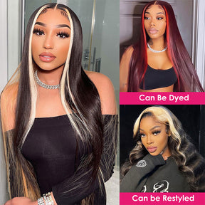 Straight Lace Front Wig Skunk Stripe Human Hair Wig 1B/613 Colored Human Hair Wigs for Women
