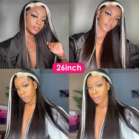 Straight Lace Front Wig Skunk Stripe Human Hair Wig 1B/613 Colored Human Hair Wigs for Women