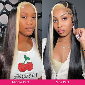 Straight Lace Front Wig Skunk Stripe Human Hair Wig 1B/613 Colored Human Hair Wigs for Women