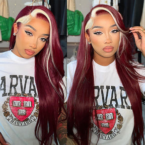 99J With 613 Blonde Skunk Stripe Human Hair 13x4 Body Wave Transformate HD Lace Front Wig