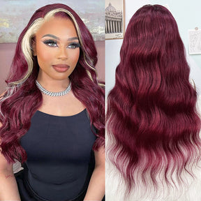 99J With 613 Blonde Skunk Stripe Human Hair 13x4 Body Wave Transformate HD Lace Front Wig