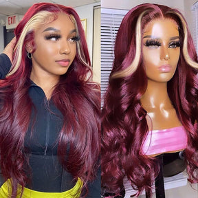 99J With 613 Blonde Skunk Stripe Human Hair 13x4 Body Wave Transformate HD Lace Front Wig