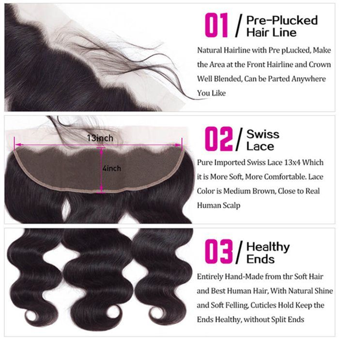 Transparent Lace Frontal Body Wave 13x4 Ear to Ear Lace Frontal Human Hair 12A Best Quality