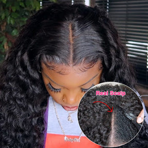 V Part Wig Natural Scalp Water Wave Human Hair Wigs