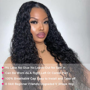 V Part Wig Natural Scalp Water Wave Human Hair Wigs