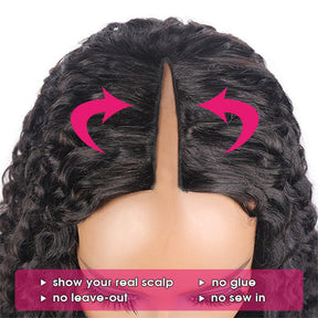 V Part Wig Natural Scalp Water Wave Human Hair Wigs