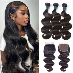 Virgin Body Wave Hair 3 Bundles With Closure High Quality 100% Unprocessed Human Hair Bundles With Closure