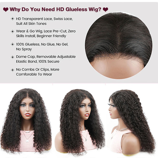 Wear And Go-Glueless Water Wave Pre-Cut HD Lace Closure Human Hair Wig