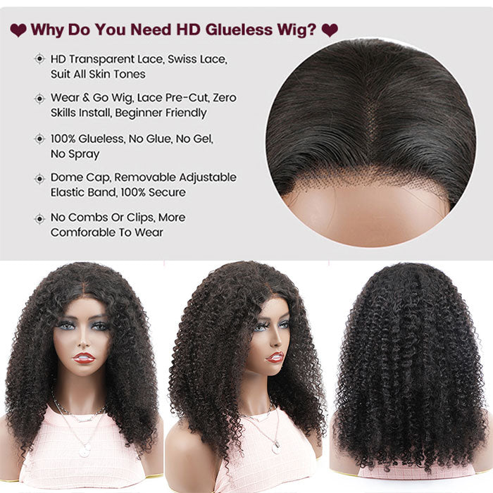 Wear And Go-Kinky Curly HD Glueless Human Hair Pre Cut Lace Wig