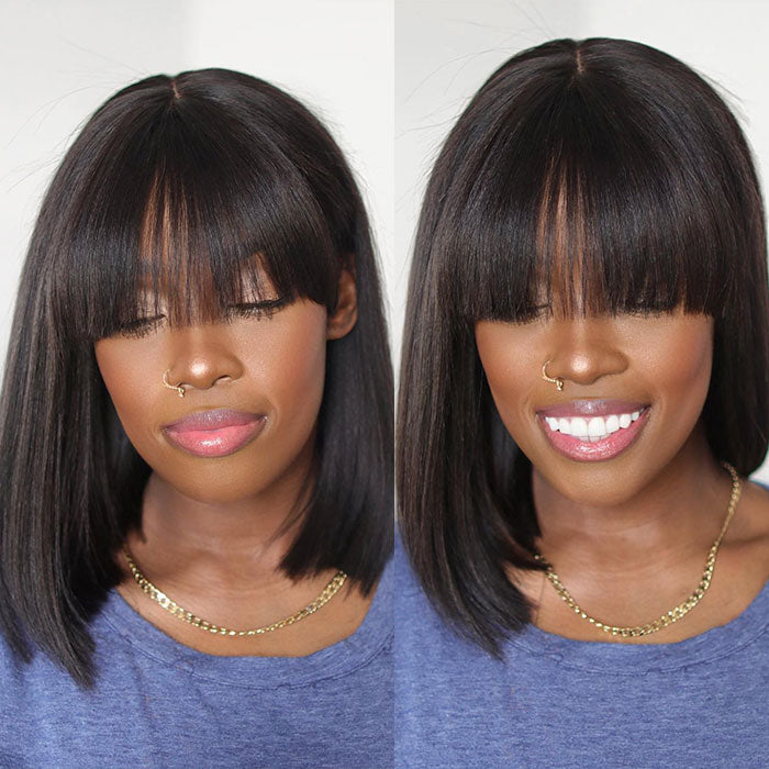 Wear And Go-Straight Bob With Bangs 100% Glueless Lace Wig