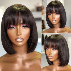 Wear And Go-Straight Bob With Bangs 100% Glueless Lace Wig