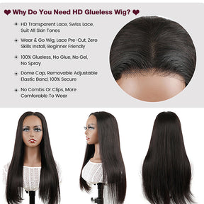 Wear And Go-Straight HD Glueless Human Hair Pre Cut Lace Wig