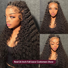Deep Wave HD Full Lace Frontal Human Hair Wigs Pre Plucked