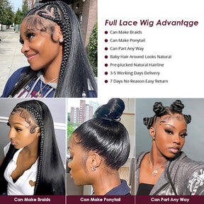 Full Lace Human Hair Wigs for Women Straight Lace Front Wig Pre Plucked